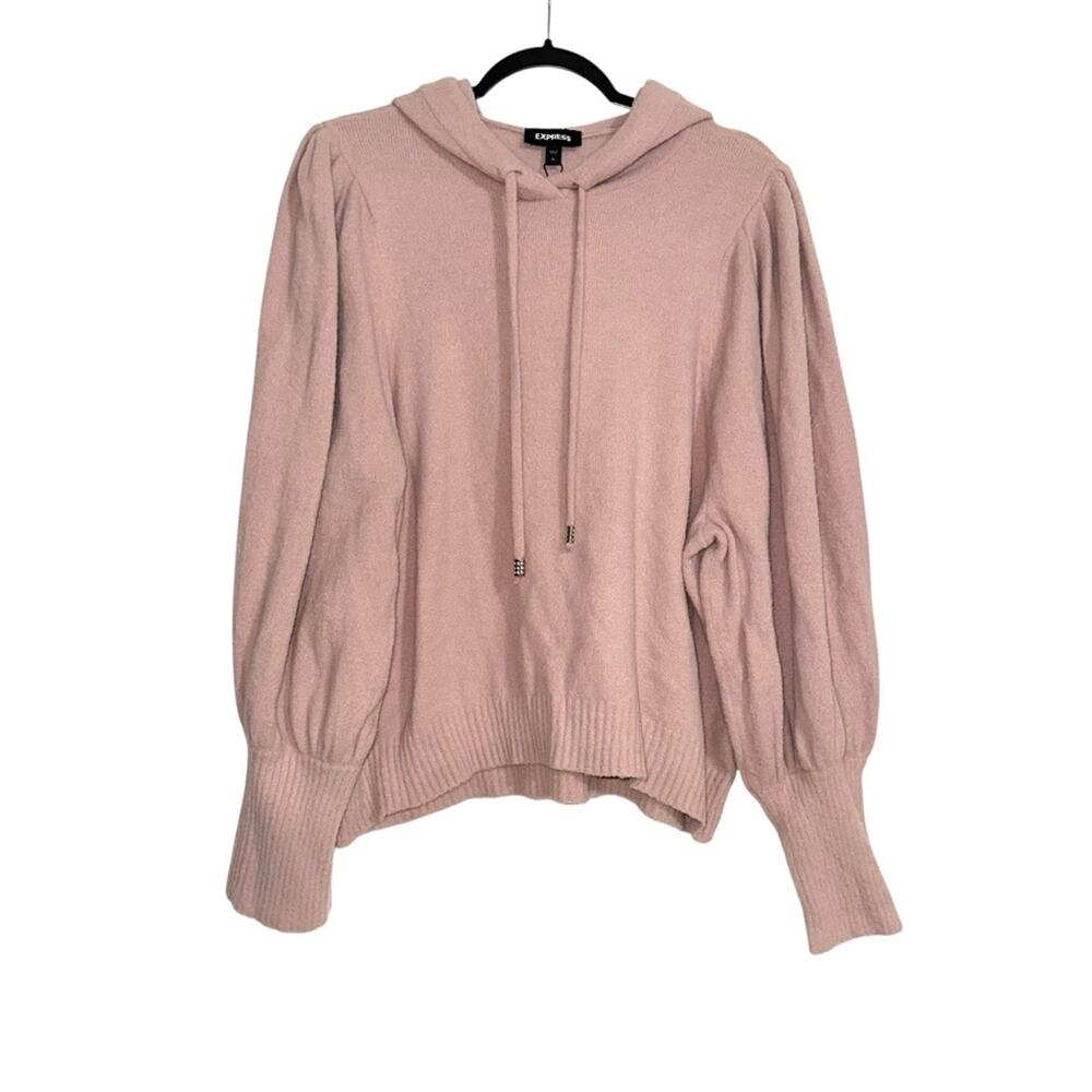 NWT Express Blush Pink Fuzzy Eyelash Hooded Sweater XLARGE